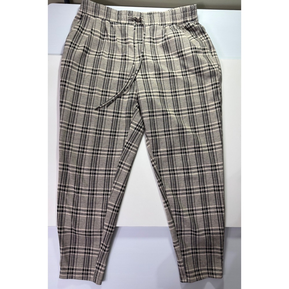 Cato Plus Sportswear Plaid Tapered‎ Pull On Pants Beige Black 14/16W NWT